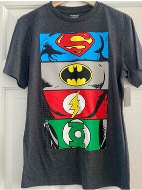 Justice League DC Comics Graphic T-Gray Superman Batman Flash Green Lantern XXL